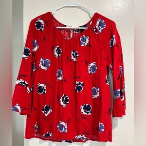 Banana Republic Red, White and Blue Floral Blouse- Perfecf for 4th of July!